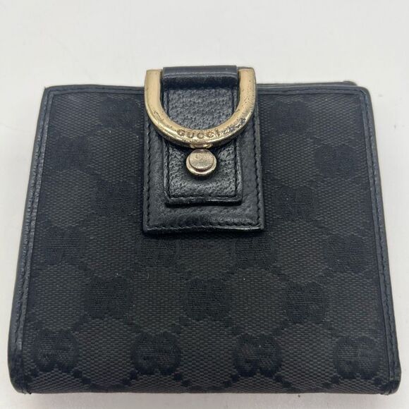 GUCCI VINTAGE GUCCISSIMA GOLD BUCKLE LEATHER GG CANVAS WALLET BIFOLD PURSE ITALY - Picture 1 of 16